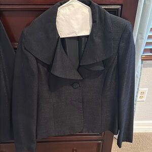 Le Suit Black Blazer with Ruffled Collar